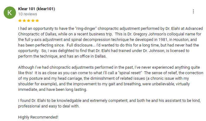 Chiropractic Addison TX Testimonial